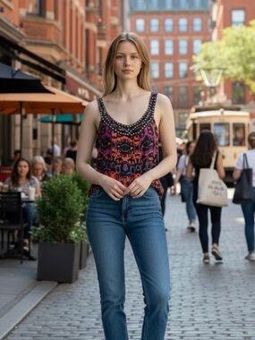 🩷Anthropologie Angie Boho Multicolor Studded Tank- Festival Style- Summer 🩷